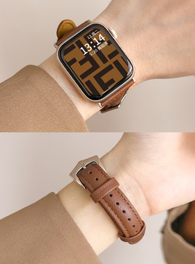 适用苹果iwatch10手表表带皮质applewatchs10手表带小众s11高级感女款s9s8s7se秋冬iphonewatch真皮iwatchs9