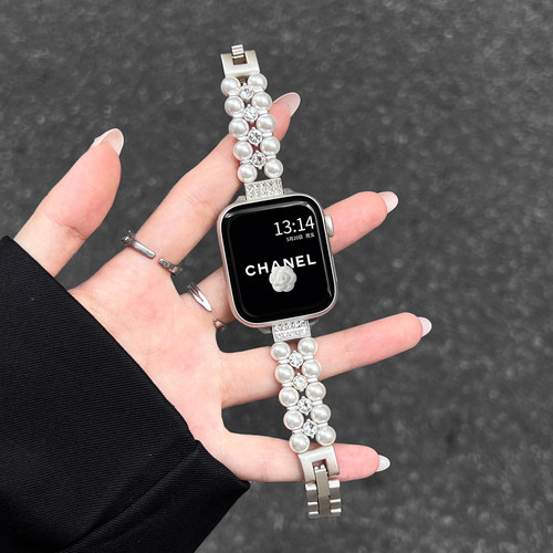 FIT5手表带新款双排珍珠镶钻表链