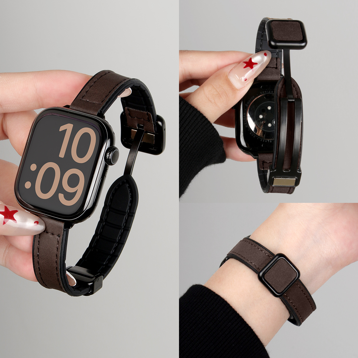 适用小米9pro表带疯马皮折叠磁吸