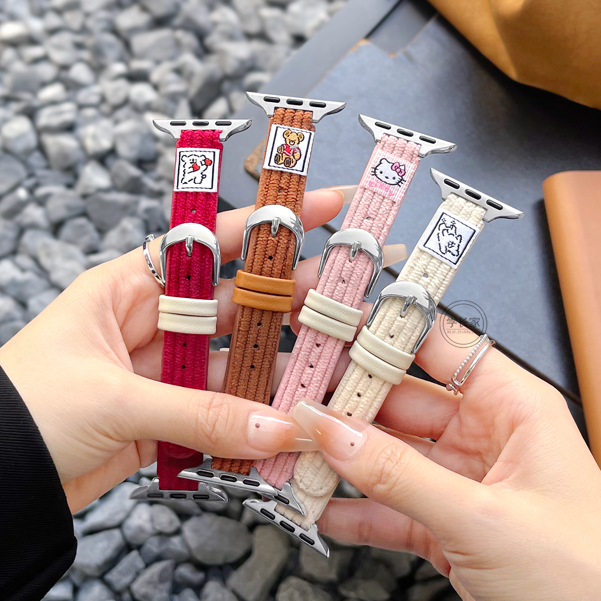 新年红iwatch10冬天灯芯绒表带女