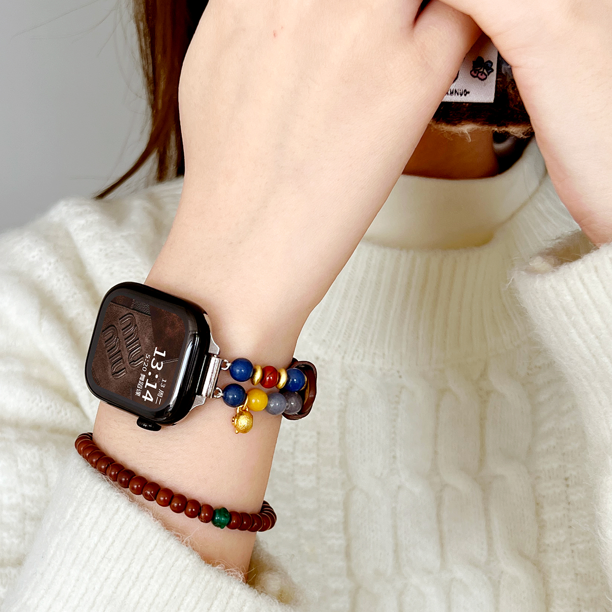 适用vivogt2串珠拼牛皮表带冬款