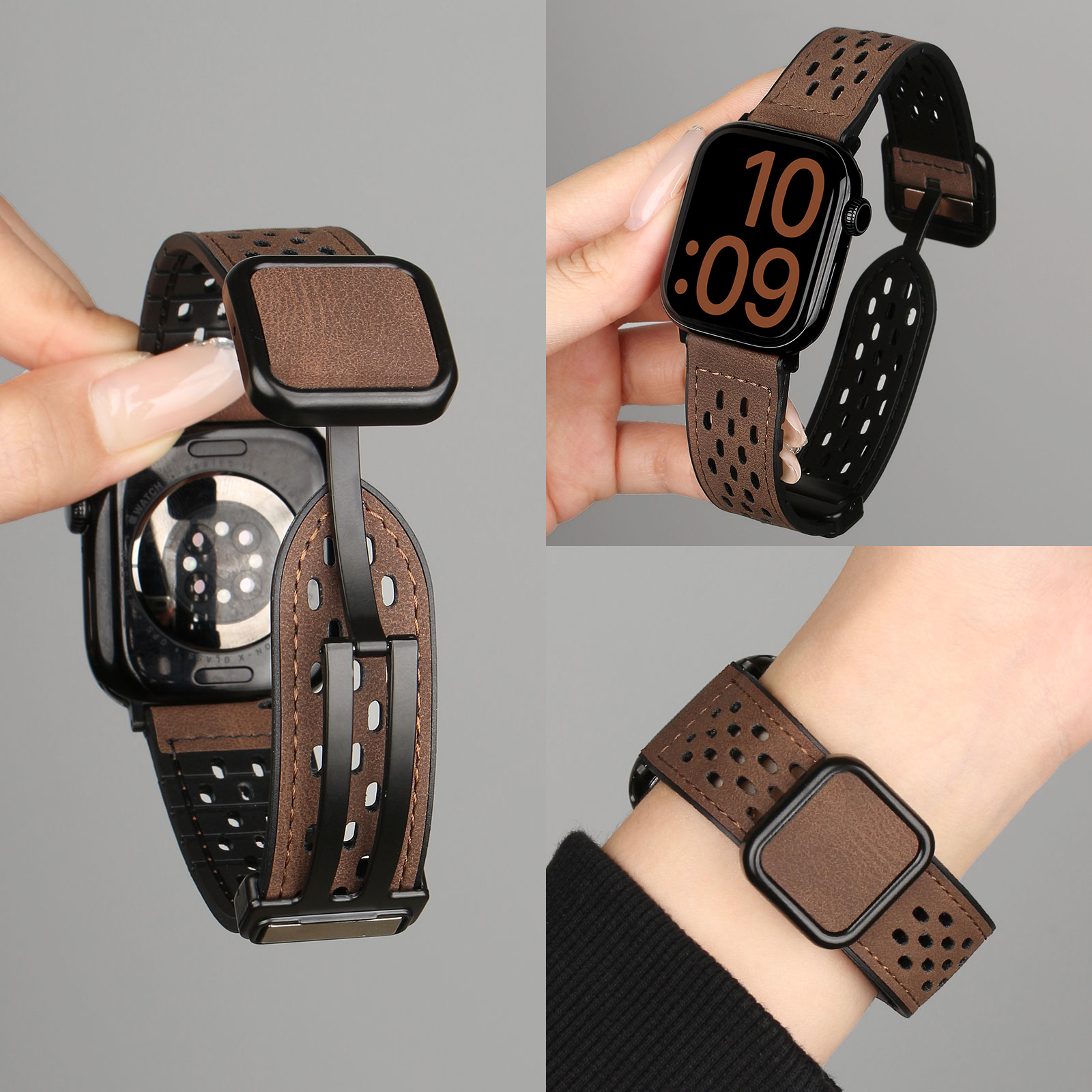 适用fit4硅胶疯马皮表带透气网洞