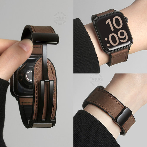 适用于Fit4/3疯马皮硅胶磁吸表带