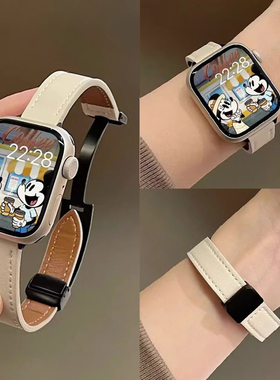 适用苹果手表iwatch10/9手表带iwatchs8表带applewatchse替换带watchs7/6/5秋冬皮质女s11s10s9s8s7小众十代