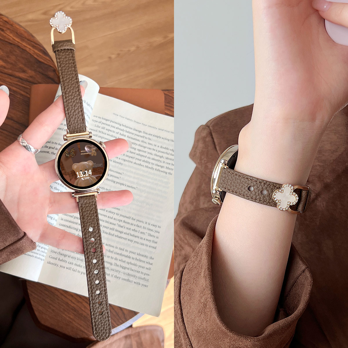 适用小米watchs4四叶草扣皮表带