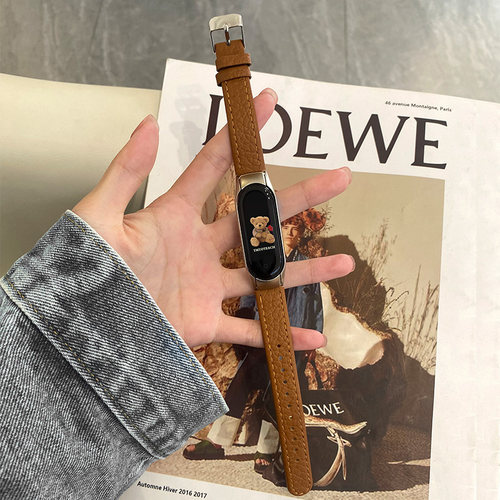 适用于米环10/9荔枝纹皮质表带女