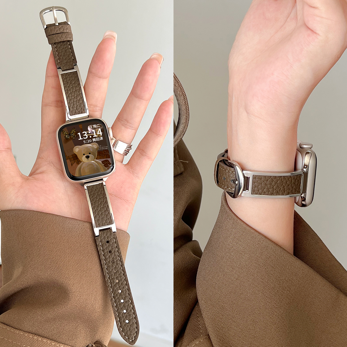 适用华为fit4金属荔枝纹皮表带冬