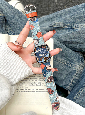 [原创腊肠小狗]适用华为fit3表带创意牛仔新款watchfit2智能运动手表fit1手表带女士fit new专用皮质手腕带女