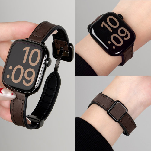 适用iwatchs11表带疯马皮磁吸带