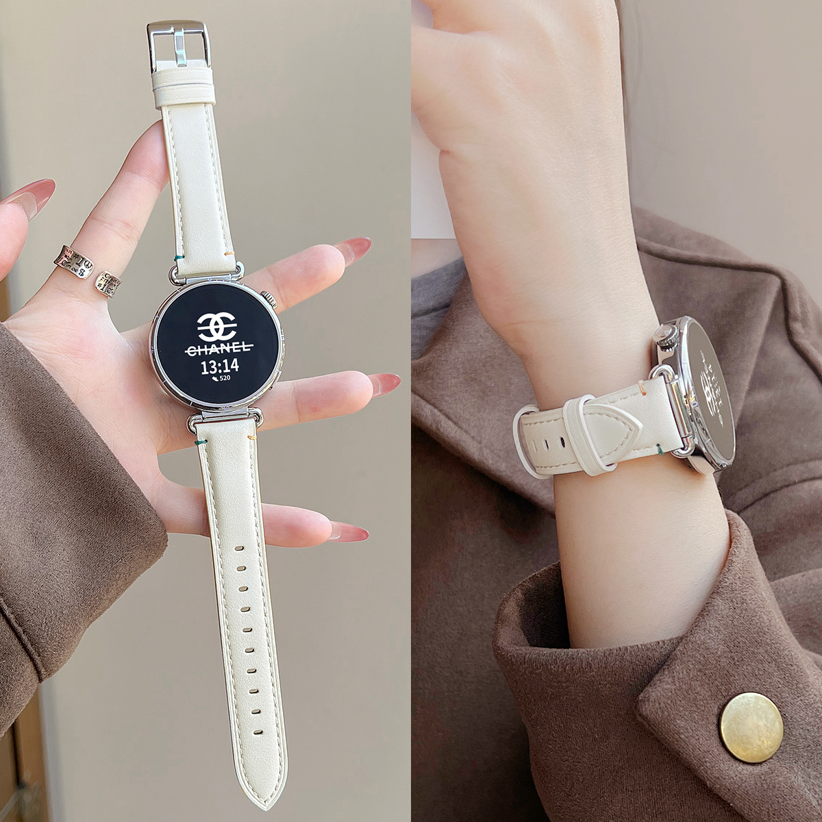 适用华为gt6新款彩线针扣皮表带