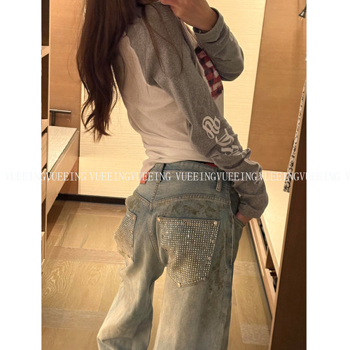 AC泥染做旧废土风直筒牛仔裤女