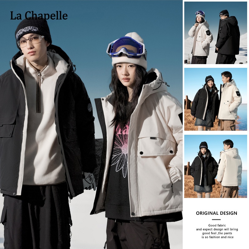 拉夏贝尔冬季情侣工装鸭绒羽绒服男女新款短款保暖加厚派克服q