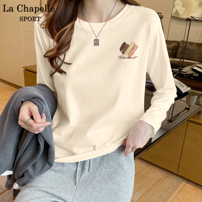 拉夏贝尔宽松薄款纯棉长袖t恤