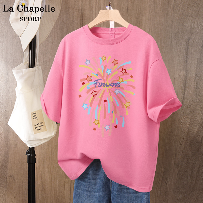 拉夏贝尔短袖T恤女宽松大码纯棉