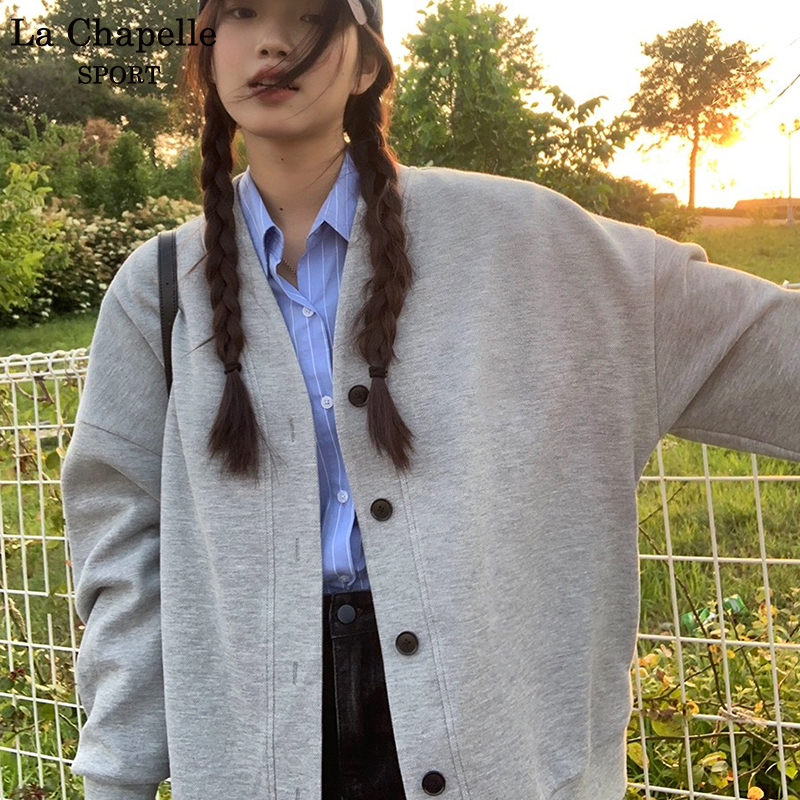 拉夏贝尔日系开衫外套v领开衫卫