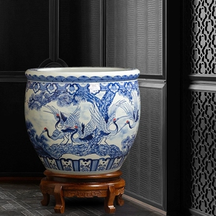 景德镇中式手绘陶瓷金鱼缸睡莲盆荷花缸乌龟缸客厅户外大水缸庭院