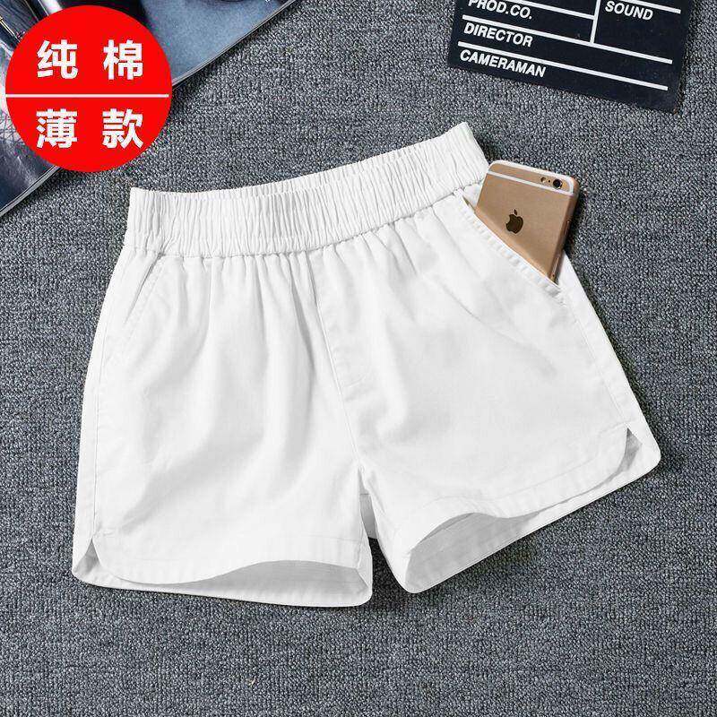 夏季纯棉短裤女高腰2023新款松紧腰侧开叉A字宽松阔腿裤休闲裤女