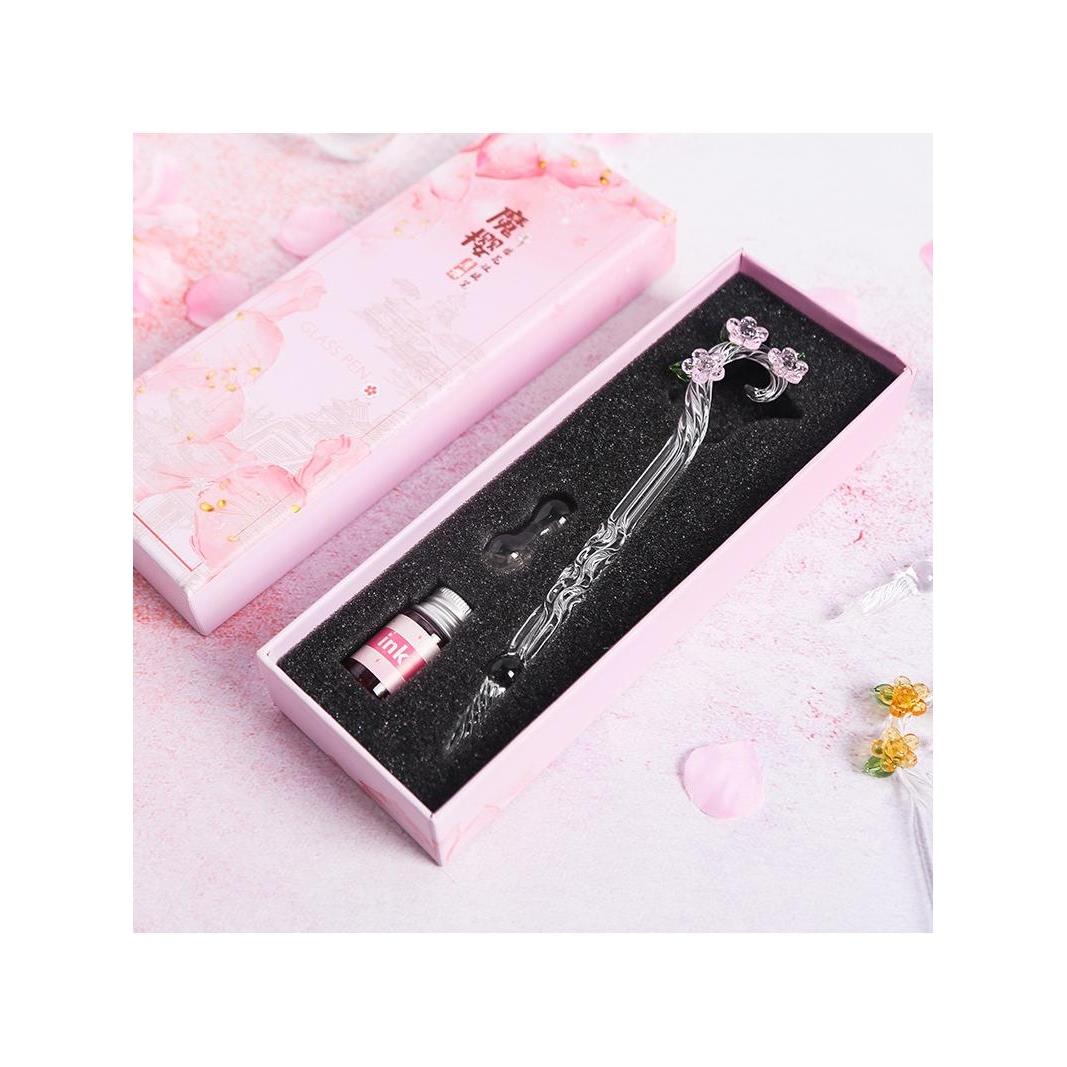魔法花朵玻璃笔学生礼品笔水晶蘸水笔套装钢笔礼物创意星空玻璃笔