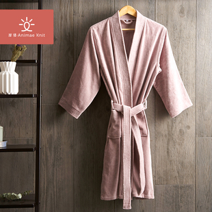 酒店专用华夫格浴袍纯棉割绒吸水速干毛巾料男女成人情侣浴衣睡袍