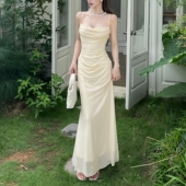 GirlsAt18 性感荡领吊带连衣裙女高级气质网纱修身 度假礼服长裙