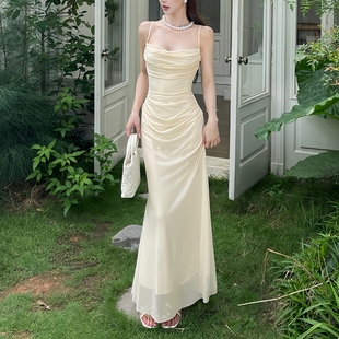 GirlsAt18 度假礼服长裙 性感荡领吊带连衣裙女高级气质网纱修身