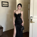 GirlsAt18 性感蝴蝶镂空吊带连衣裙女高级气质黑色开叉礼服长裙