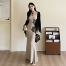 连衣裙女秋冬气质披肩长裙两件套 刺绣旗袍长袖 GirlsAt18 新中式