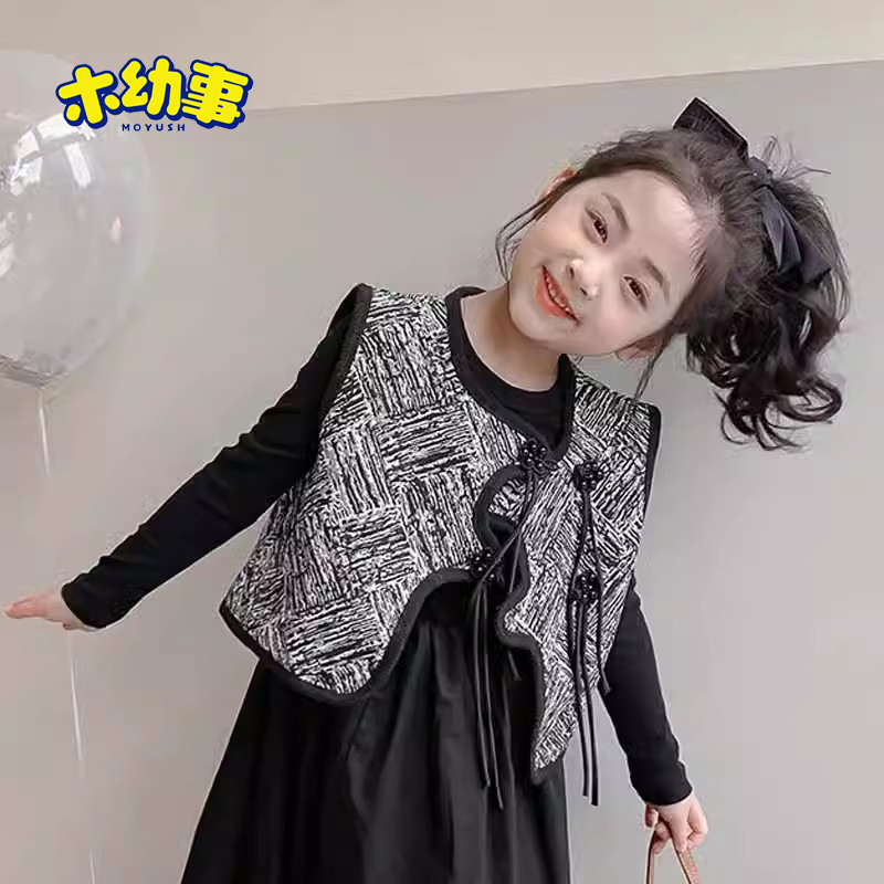 安阳童装女童马甲上衣东方春季春款黑色古风盘扣流苏潮酷中式秋季
