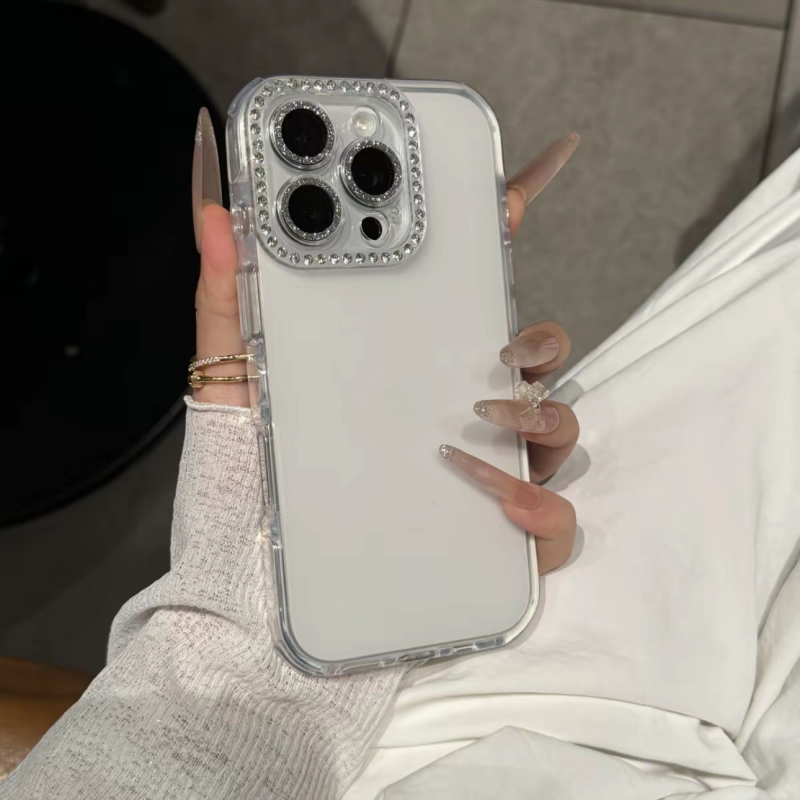 高颜值果冻KT猫边框镶钻镜头膜适用苹果16promax手机壳iphone15pro小众新款16全包软14/13pro防摔保护套12女