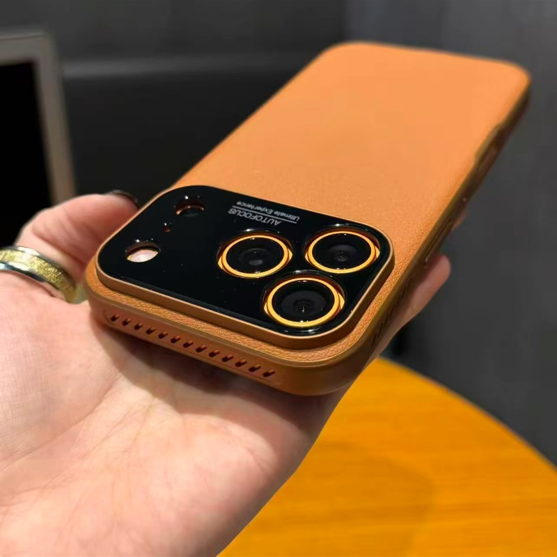 Magsafe磁吸散热适用苹果17promax手机壳新款秒变iPhone17pro橙色皮纹大视窗16pm简约商务全包15超薄防摔套14