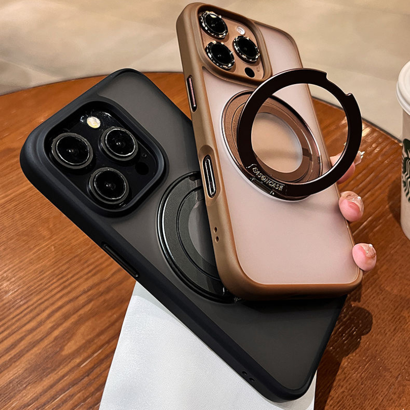 360°磁吸旋转带支架一体适用苹果15promax手机壳新款ip16pro磨砂肤感14简约高级感13por全包防摔保护套男士