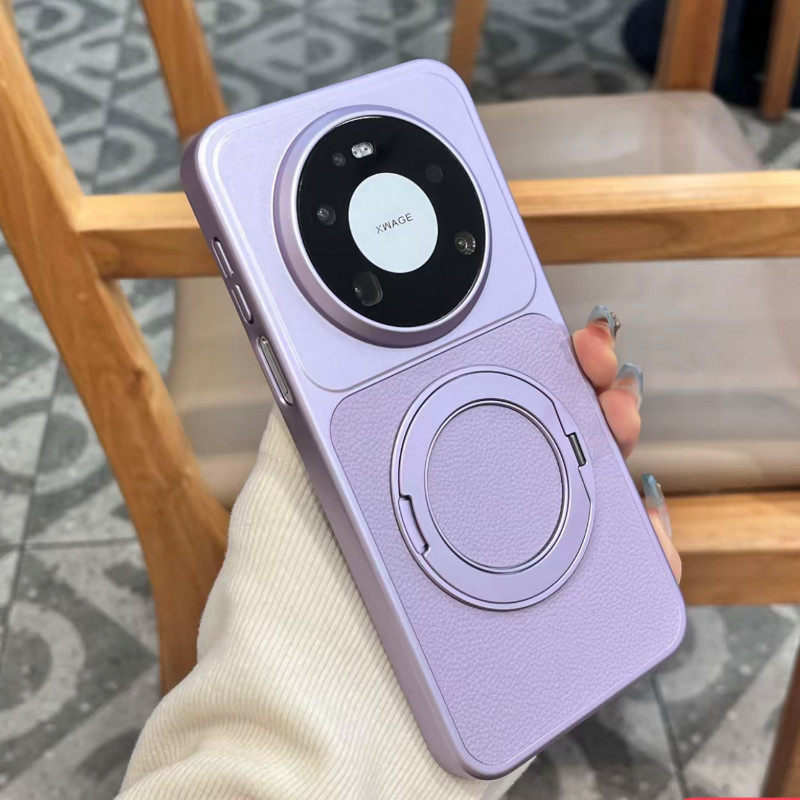 360旋转磁吸支架适用华为mate80promax手机壳新款支点mate70pro电镀荔枝纹皮质拼接60pro高级感70Air男女磨砂