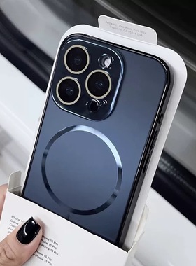 带镜头膜细圈磁吸适用iphone15promax手机壳新款16pro苹果14pro简约13高级12拉丝磨砂电镀全包11保护套男plus