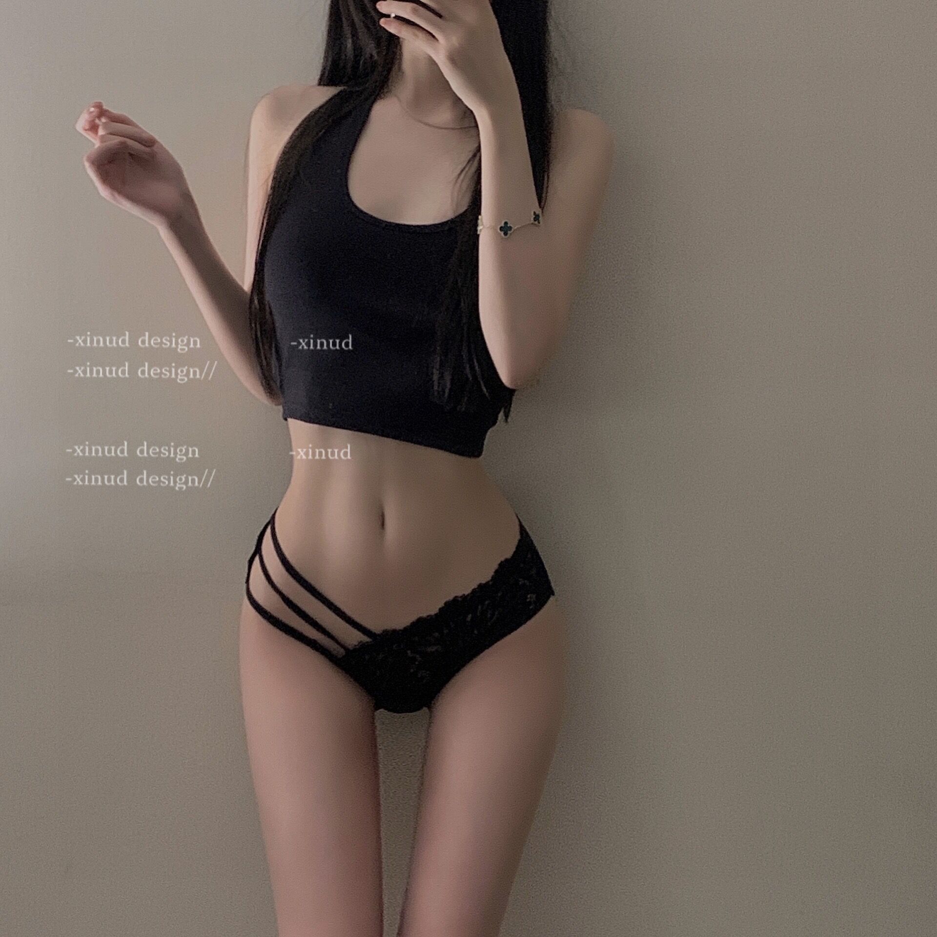 情调黑朗姆黑色镂空网纱三角内裤