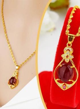 益览严选心有灵犀项链四叶草复古水滴吊坠女士转运珠幸运草锁骨链