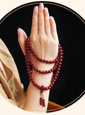 鑫心优选朱砂108颗珠串正宗佛珠手链正品男女士配饰天然念珠手串