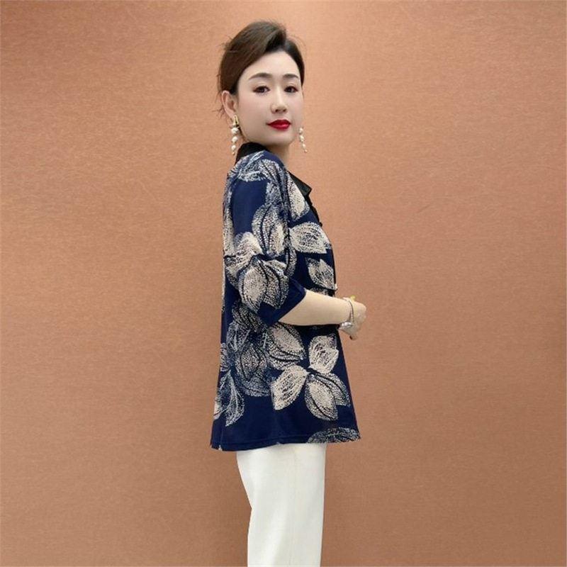 ~云佳麦德好女装翻领印花中袖小衫夏季女款气质短袖休闲洋派上衣