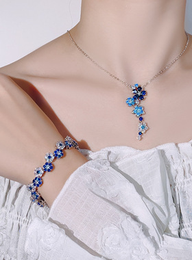 新款珠宝套装饰品手链锁骨链锆石花朵高级时尚百搭轻奢女款