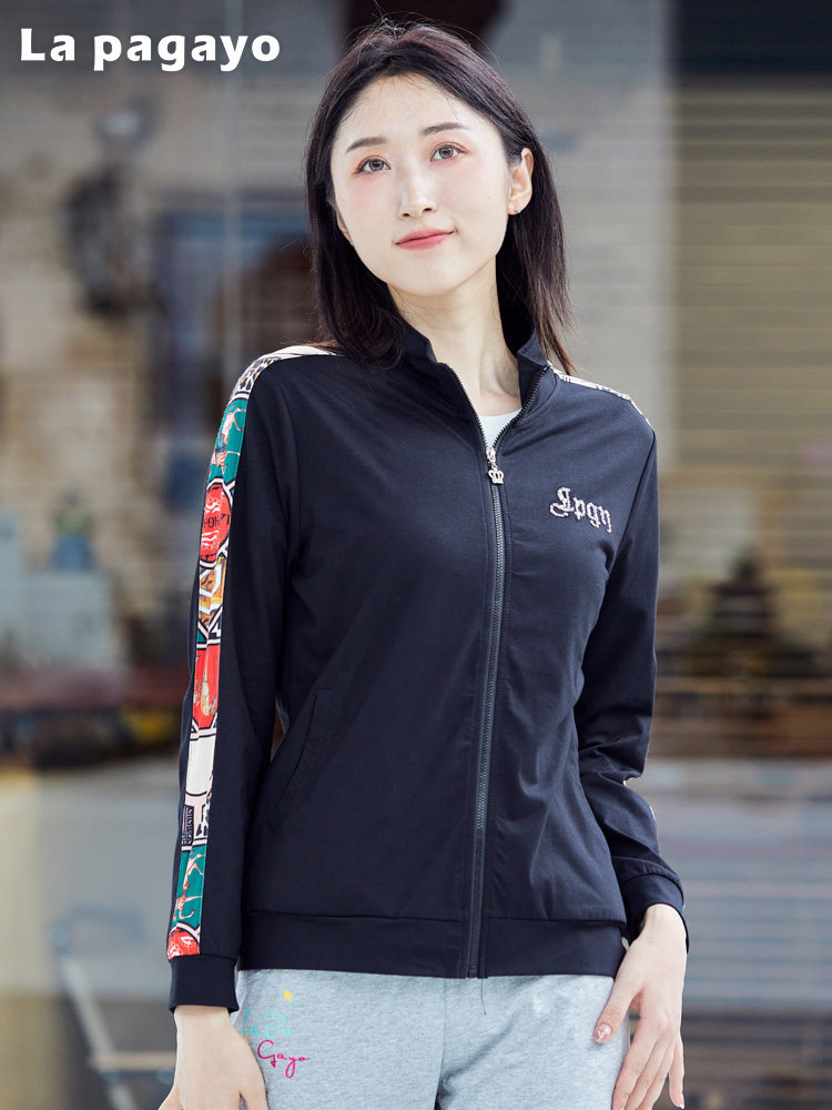 La Pagayo春秋女针织立领长袖大码开衫薄款拉链上衣运动休闲外套