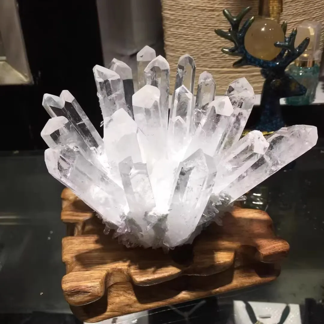 天然白水晶簇水晶原石矿石标本白水晶晶簇家居装饰工艺品摆件