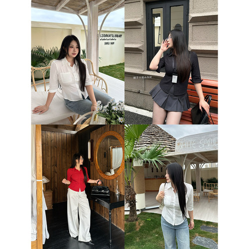 辣妹风绑带收腰中袖衬衫女
