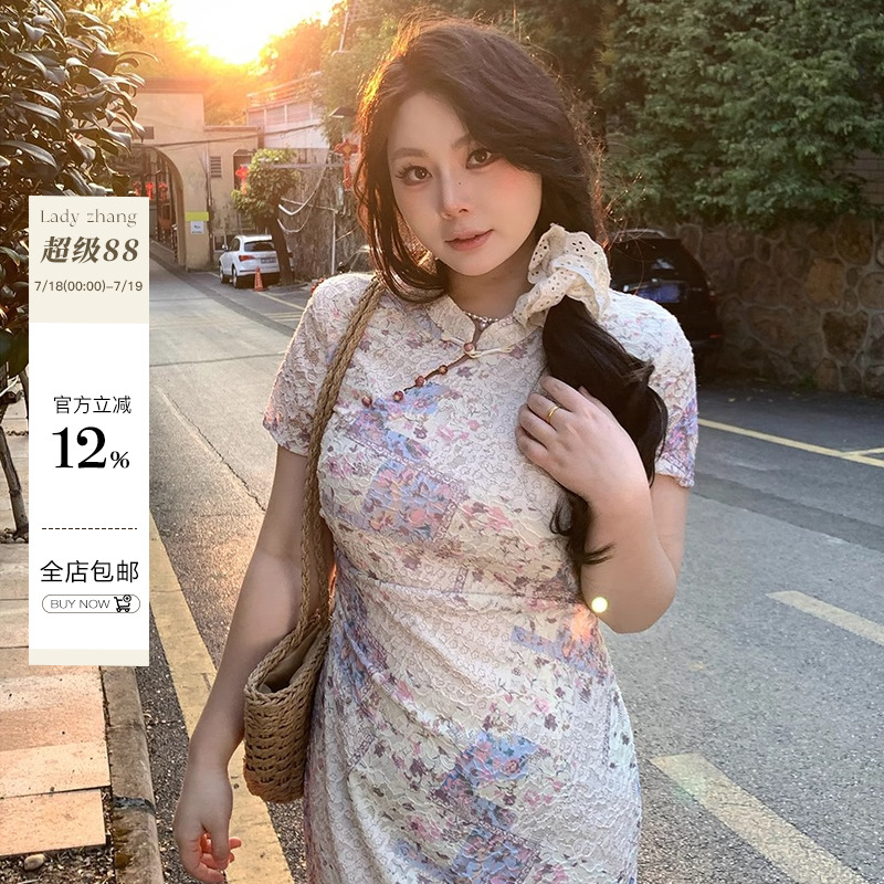 微胖大码新中式旗袍改良版连衣裙