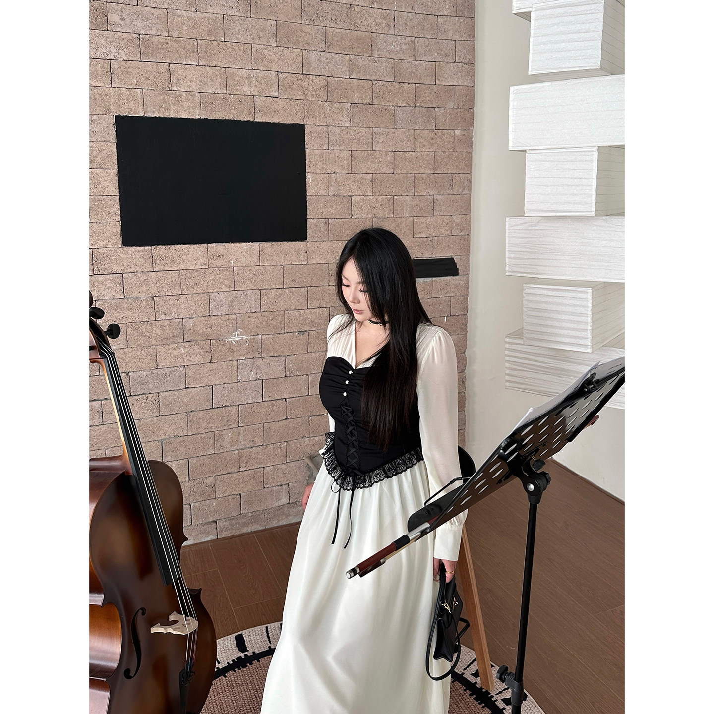 大小姐微胖大码“嘉伯丽尔”法式气质拼接设计感长袖收腰连衣裙秋