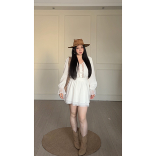 轻奢性感气质蕾丝长袖 法式 半岛弥香 纯欲连衣裙短裙 大小姐