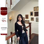 京洛芭莉 甜辣修身 假两件蕾丝针织衫 大小姐微胖大码 长袖 上衣女