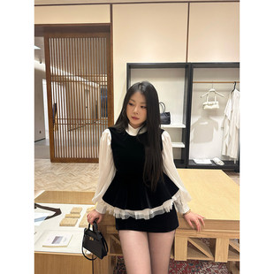 衬衫 大小姐微胖大码 气质显瘦长袖 法式 背心短裙三件套 巴黎旧梦