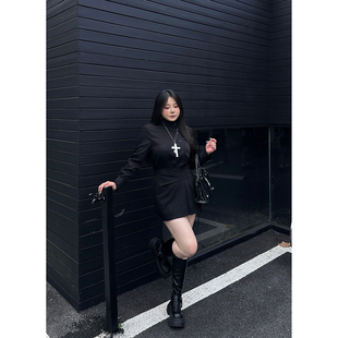 收腰衬衫 御姐辣妹风立领长袖 连衣裙 古董情书 大小姐微胖大码