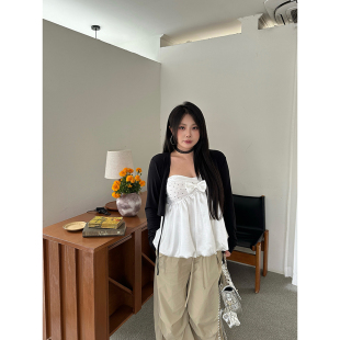 女短款 大小姐微胖大码 针织开衫 黑色百搭长袖 外搭上衣 春日之约