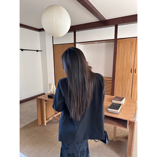 西服外套女秋 黑色宽松休闲百搭长袖 大小姐微胖大码 约克郡西装