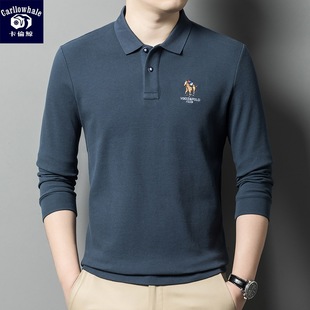 男士 T恤针织打底衫 卡伦鲸保罗春秋新款 长袖 polo翻领 中年薄款 男装